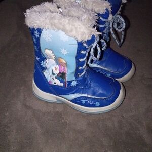 Disney Frozen Blue Snow Boots with Fur Trim Children Size 9